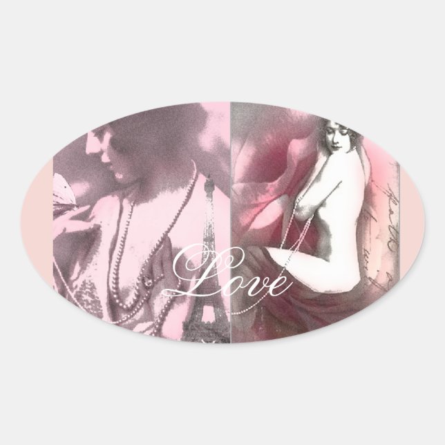 Love is like a wild rose oval sticker (Front)