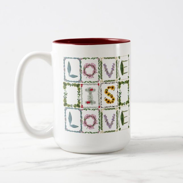 Love is Love Anniversary Customizable with wedding Two-Tone Coffee Mug (Left)