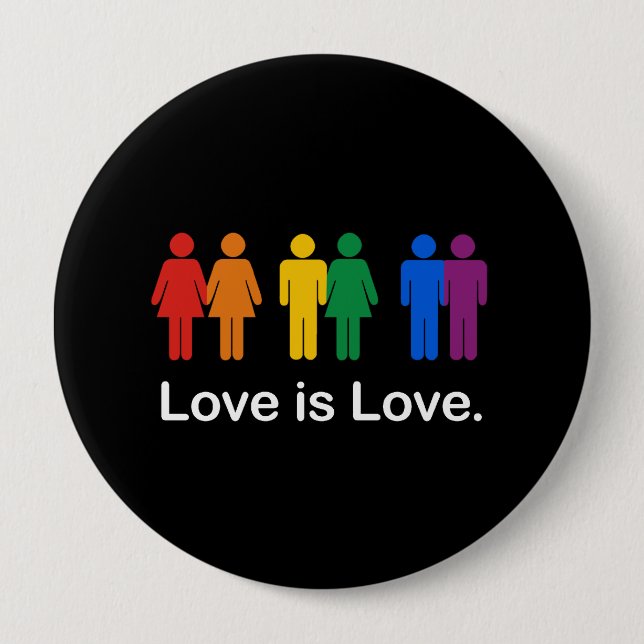 LOVE IS LOVE BLACK 4 INCH ROUND BUTTON (Front)