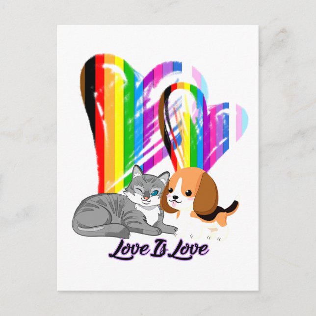 Love Is Love Cat & Dog - LGBTQ+ Pet Owner Postcard (Front)