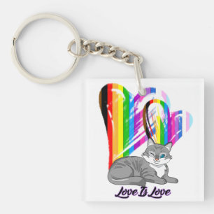 Love Is Love Cat - LGBTQ+ Pet Owner Keychain