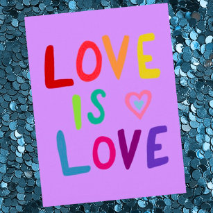 LOVE IS LOVE Colourful Rainbow Postcard