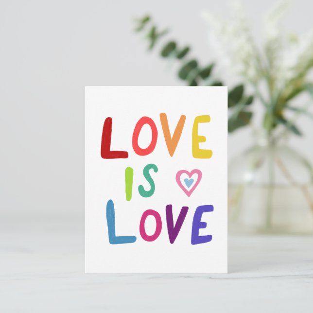 LOVE IS LOVE Colourful Rainbow  Postcard (Standing Front)