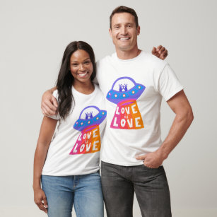 LOVE IS LOVE Colourful UFO Aliens Rainbow Pride   T-Shirt