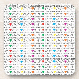LOVE is LOVE equality quote in rainbow colours Coaster
