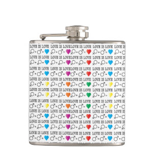 LOVE is LOVE equality quote in rainbow colours Hip Flask