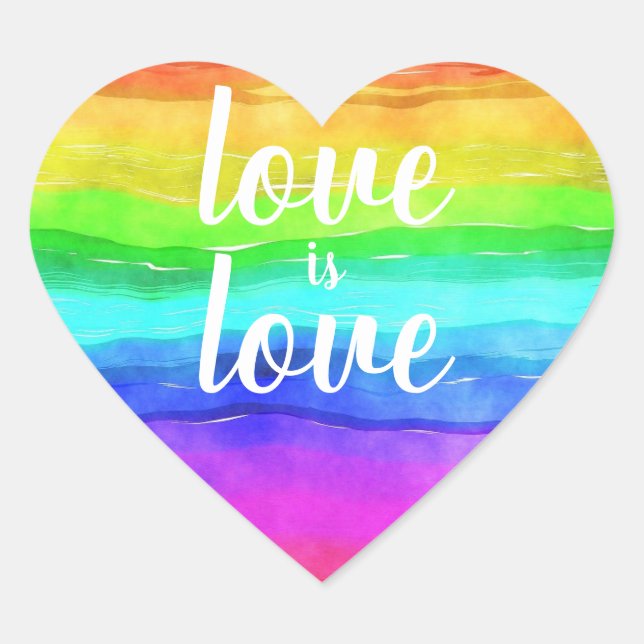"Love is Love" Gay Pride Rainbow Classic Heart Sticker (Front)