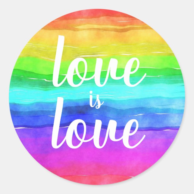 "Love is Love" Gay Pride Rainbow Classic Round Sticker (Front)