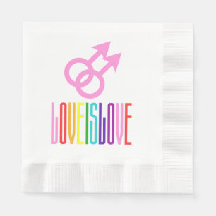 Love is Love Gay Relationship Sign Rainbow LGBT Napkin