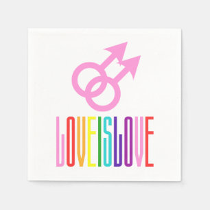 Love is Love Gay Relationship Sign Rainbow LGBT Napkin