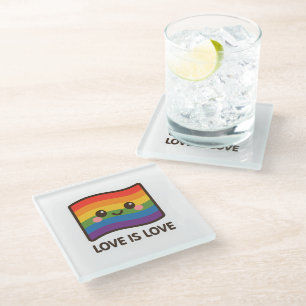 Love is Love – Kawaii Rainbow Design Glass Coaster