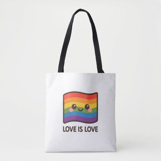 Love is Love – Kawaii Rainbow Design Tote Bag (Front)
