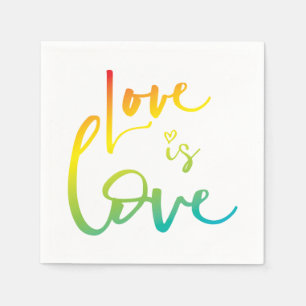LOVE IS LOVE LBGT rainbow hand lettered typography Napkin