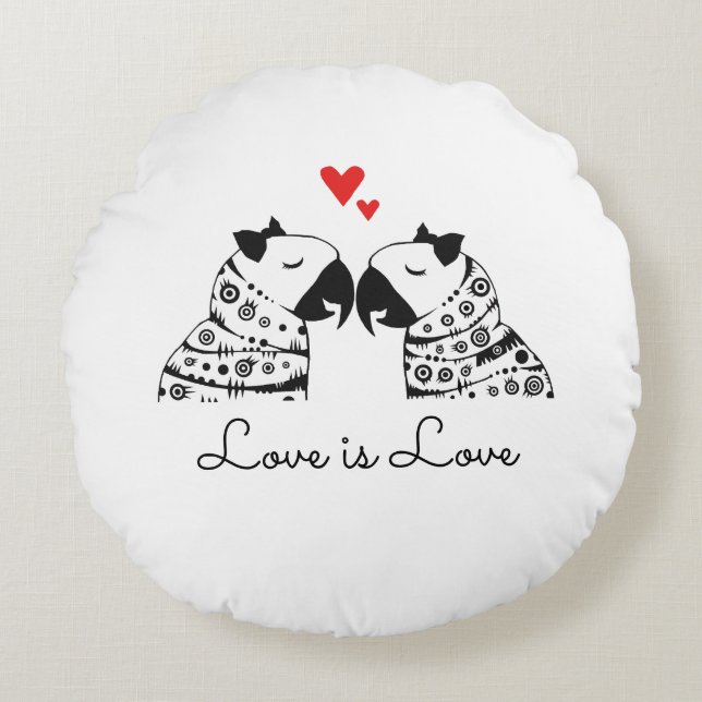 Love Is Love Lesbian Parrots Round Pillow (Front)