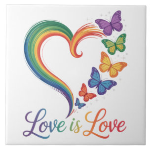 Love Is Love LGBT Butterfly Heart Rainbow Tile