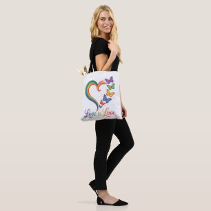 Love Is Love LGBT Butterfly Heart Rainbow Tote Bag
