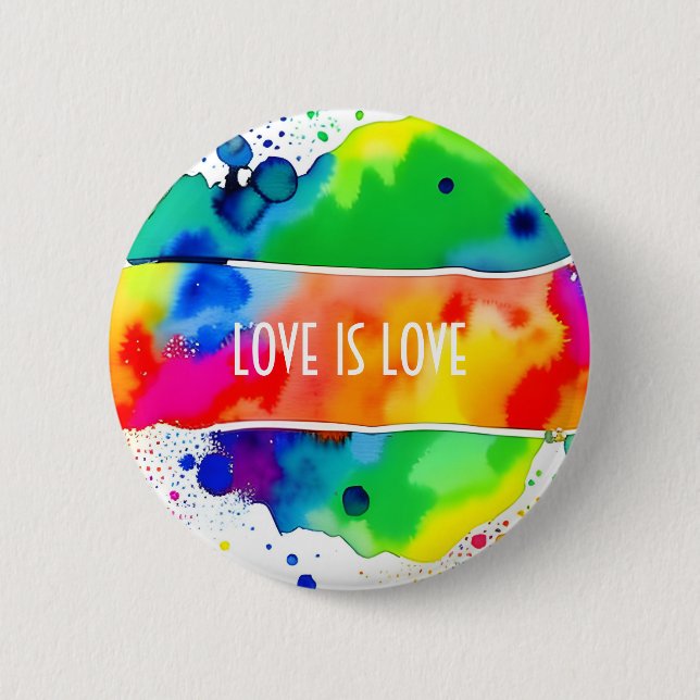 Love Is Love LGBT Pride Rainbow 2 Inch Round Button (Front)