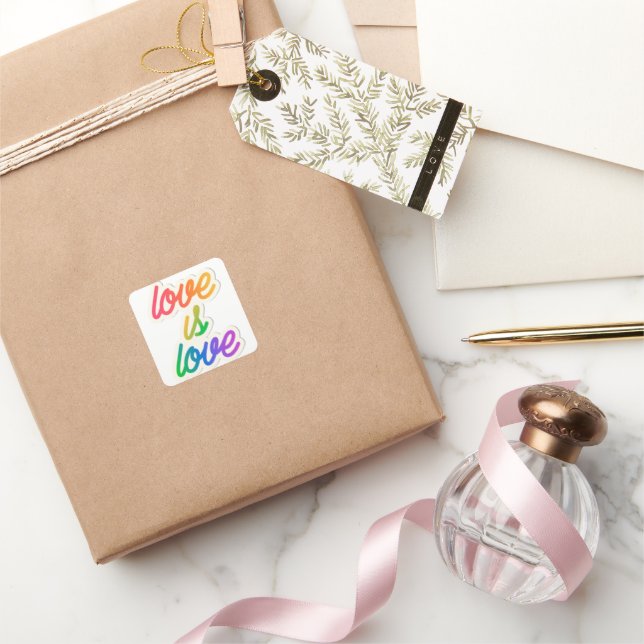 Love is Love LGBT Pride Sticker Carré - Arc-en-cie (Cadeaux)