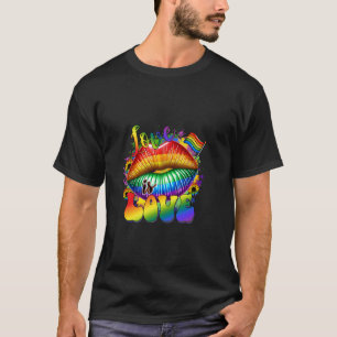 Love Is Love LGBTQ Flag Lips Sunflower Rainbow Gay T-Shirt