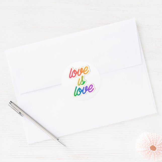 Love Is Love LGBTQ+ Pride Rainbow Round Sticker  (Envelope)