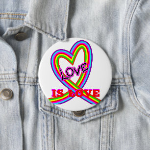 Love Is Love LGBTQ Rainbow Heart 4 Inch Round Button