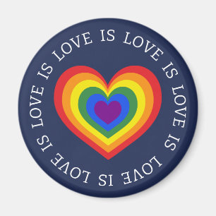 Love is Love LGBTQ Rainbow Heart on Navy Blue Magnet