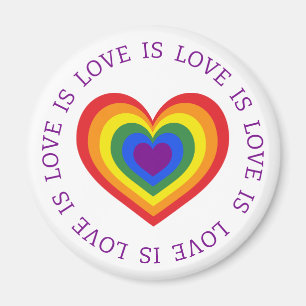 Love is Love LGBTQ Rainbow Heart on White Magnet