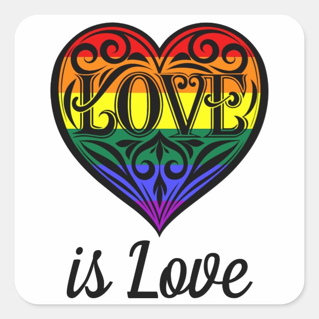Love Is Love LGBTQ Rainbow Heart Square Sticker (Front)