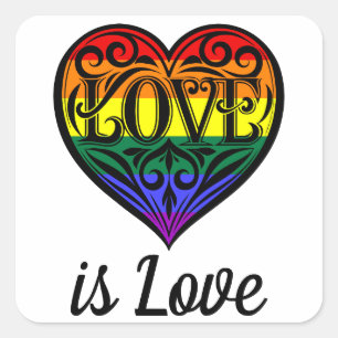 Love Is Love LGBTQ Rainbow Heart Square Sticker