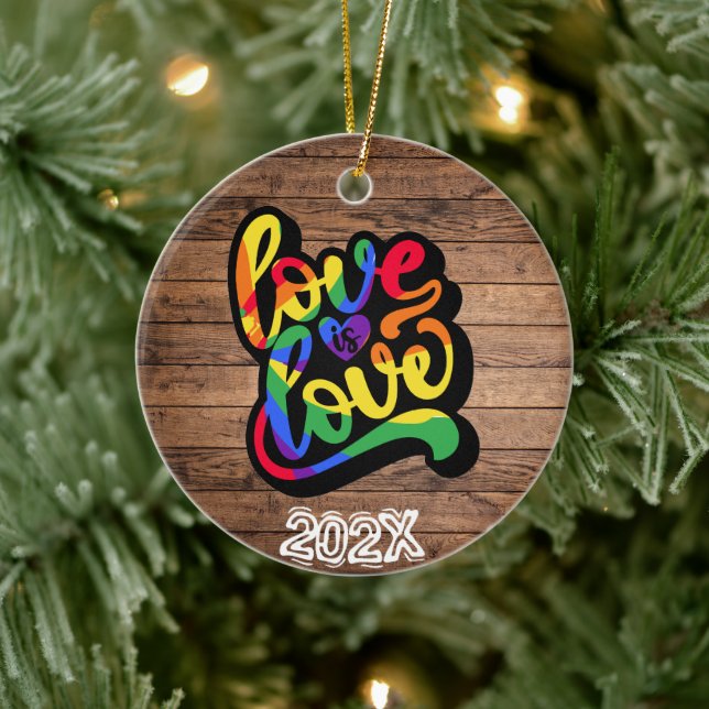 Love is Love LGBTQIA+ Custom Name- Year Ceramic Ornament (Tree)