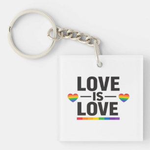 Love Is Love – Minimal Rainbow Hearts Pride Design Keychain