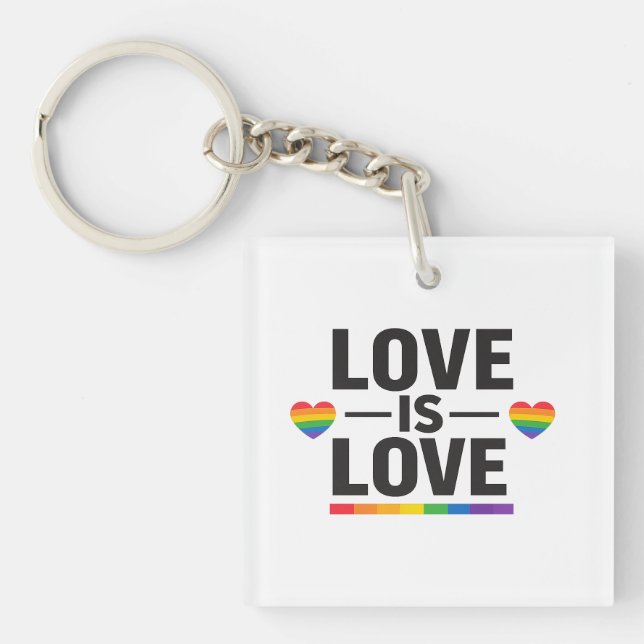 Love Is Love – Minimal Rainbow Hearts Pride Design Keychain (Front)