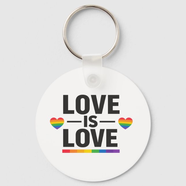 Love Is Love – Minimal Rainbow Hearts Pride Design Keychain (Front)