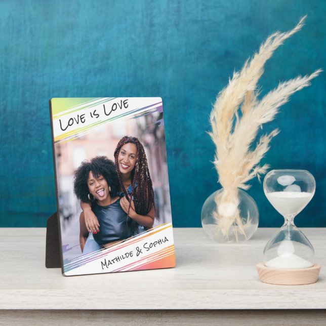 Love is Love Modern Rainbow Add Your Photo & Names Plaque (Side)