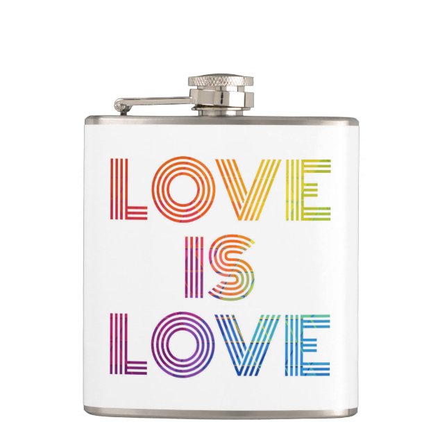 Love is Love | Modern Stripes Hip Flask (Front)