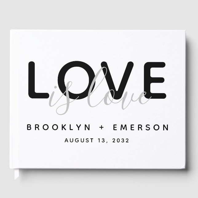 Love is Love Monochrome Gay Mariage livre d'hôtes (Recto)