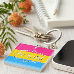 Love is Love Pansexual Pride Flag Personalize Keychain