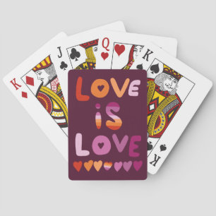 LOVE IS LOVE Pink Purple Pride Lesbian Flag   Playing Cards