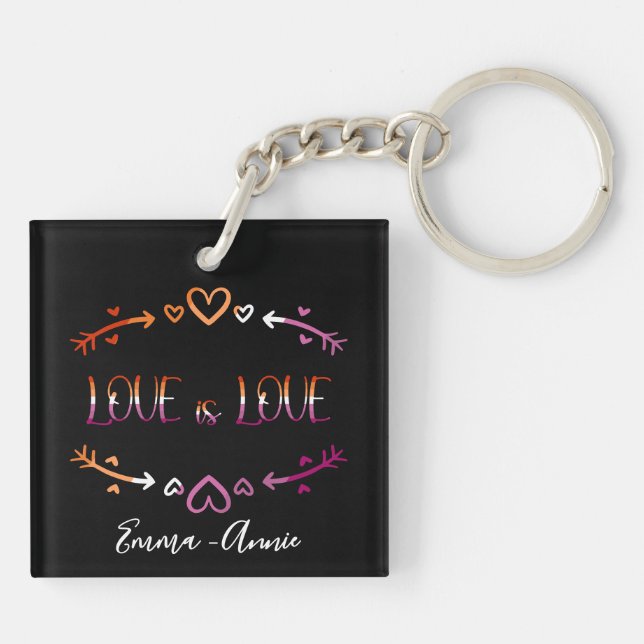 Love is Love Pride Month Lesbian Couple Acrylic Keychain (Back)