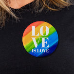 Love is Love Pride Rainbow 2 Inch Round Button<br><div class="desc">This Pride Button is decorated with LOVE IS LOVE in bold white letters on a watercolor rainbow background of red,  orange,  yellow,  green,  blue,  and purple.
Original Watercolor © Michele Davies.</div>