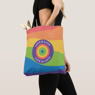 Love is Love Pride rainbow with hearts  Tote Bag