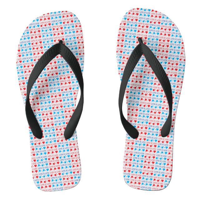 LOVE is LOVE quote in red and blue Flip Flops (Footbed)