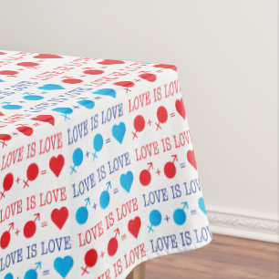 LOVE is LOVE quote in red and blue Tablecloth