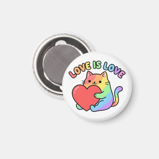 Love Is Love Rainbow Cat Gift, Cute Pride  Magnet (Front/Back)
