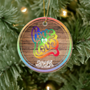 Love is Love Rainbow Custom Name- Year  Ceramic Ornament