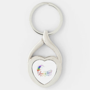 Love is Love Rainbow Feather Elegant Heart Metal K Keychain