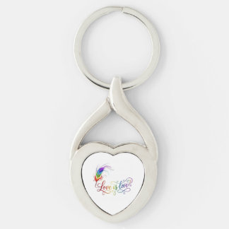 Love is Love Rainbow Feather Elegant Heart Metal K Keychain