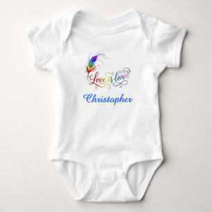 Love is Love Rainbow Feather Personalized Boy Baby Bodysuit