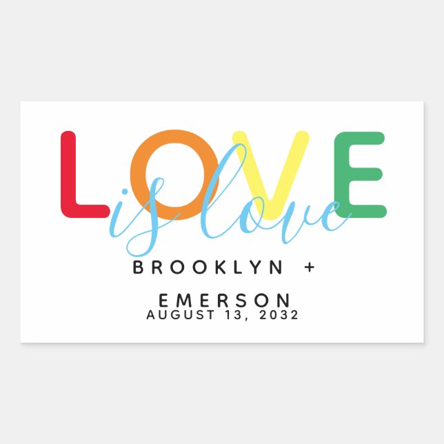 Love is Love Rainbow Gay Lesbian Wedding Sticker (Front)
