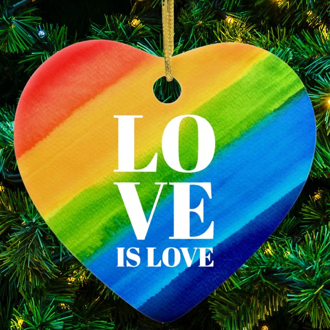 Love is Love Rainbow Gay Pride Heart Ceramic Ornament (Creator Uploaded)